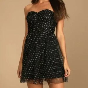 Lulus Black Polka Dot Mesh Strapless Mini Dress - Size S